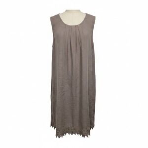 Bellambra 100% Linen Shift Dress Taupe Eyelet‎ Lace Crochet Made in Italy - 2X